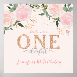 Little Miss Onederful Gold 1st Birthday Sign Poster