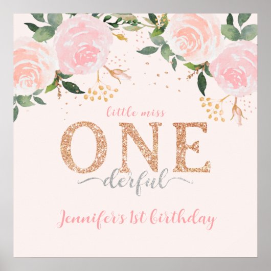 Little Miss Onederful Gold 1st Birthday Sign Poster (Voorkant)
