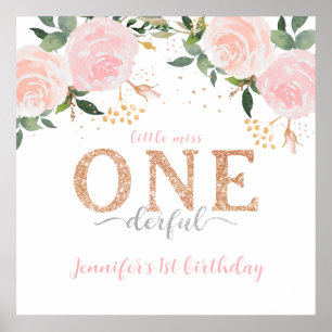 Little Miss Onederful Gold 1st Birthday Sign Poster