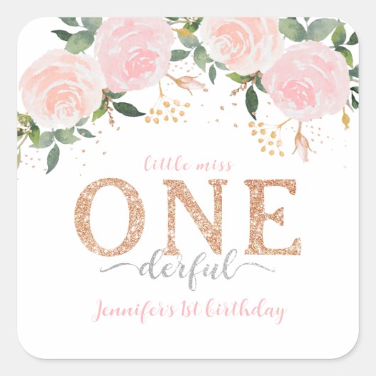 Little Miss Onederful Gold 1st Birthday Sticker (Voorkant)