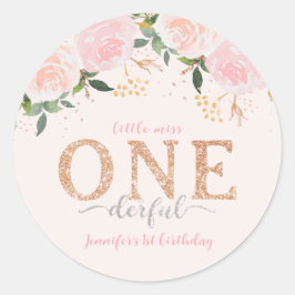 Little Miss Onederful Gold 1st Birthday Sticker