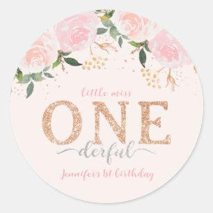 Little Miss Onederful Gold 1st Birthday Sticker