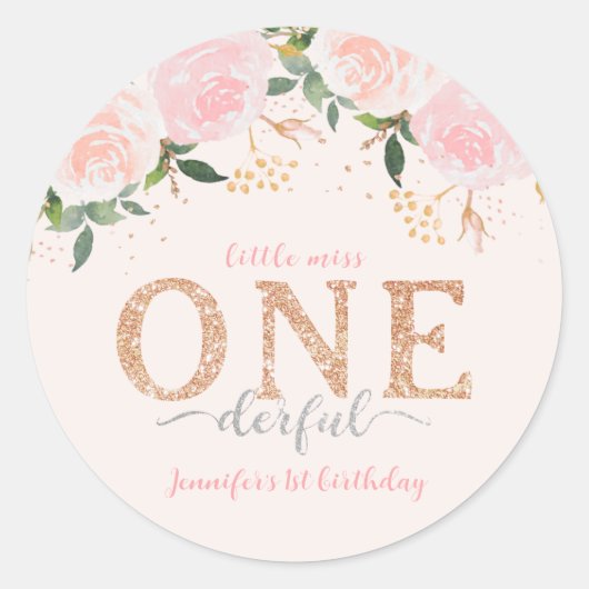 Little Miss Onederful Gold 1st Birthday Sticker (Voorkant)
