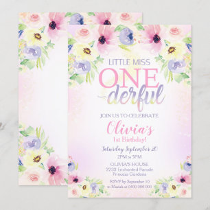 Little Miss Onederful Invitation Girl 1st Kaart