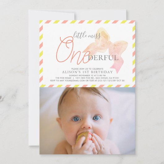 Little Miss ONEderful Meisje Foto 1e Verjaardag Kaart (Voorkant)