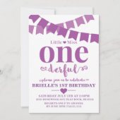 Little Miss Onederful Paars Birthday Uitnodiging (Voorkant)