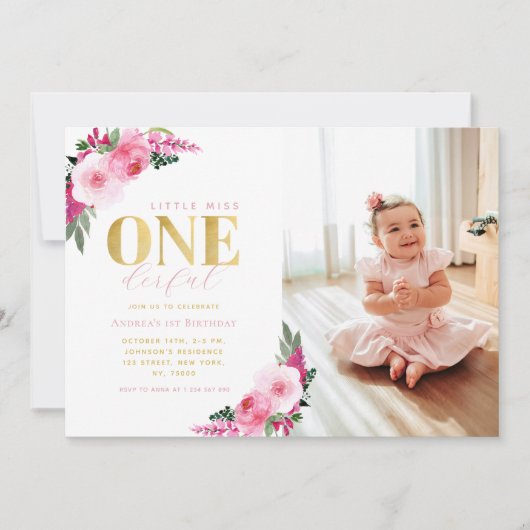 Little Miss Onederful Painted Floral 1e verjaardag Kaart (Voorkant)