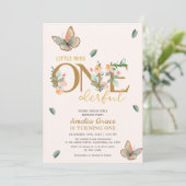 Little Miss Onederful Perzik Bloemen 1e verjaardag Kaart (Staand voorkant)