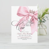 Little Miss ONEderful Pink Bow 1st Birthday Party Kaart (Staand voorkant)