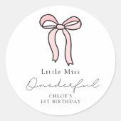Little Miss Onederful Pink Doodle Bow Ronde Sticker (Voorkant)