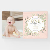 Little Miss ONEderful Pink First Birthday Foto Spandoek (Horizontaal)