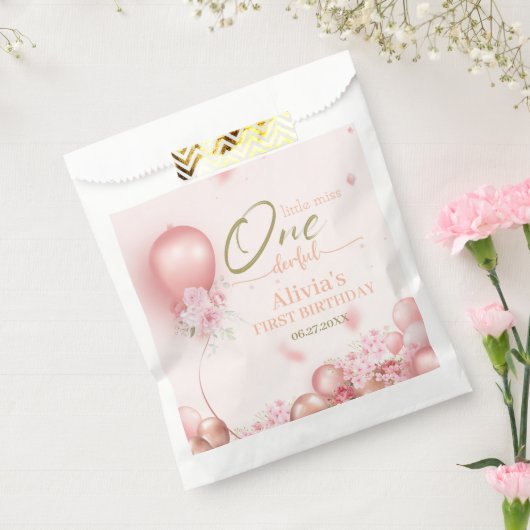 Little Miss ONEderful Pink Floral 1e verjaardag Bedankzakje (Gezegeld)