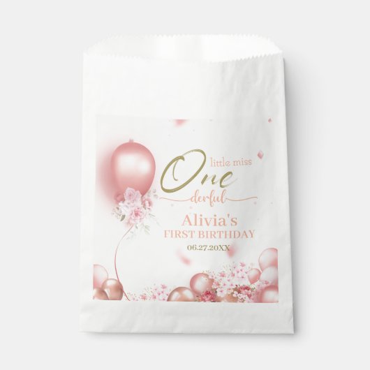 Little Miss ONEderful Pink Floral 1e verjaardag Bedankzakje (Voorkant)