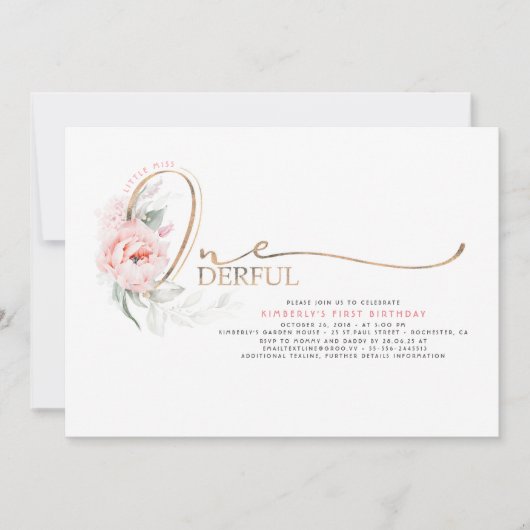 Little Miss ONEderful Pink Floral 1e verjaardag Kaart (Voorkant)