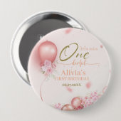 Little Miss ONEderful Pink Floral 1e verjaardag Ronde Button 4,0 Cm (Voorkant /achterkant)