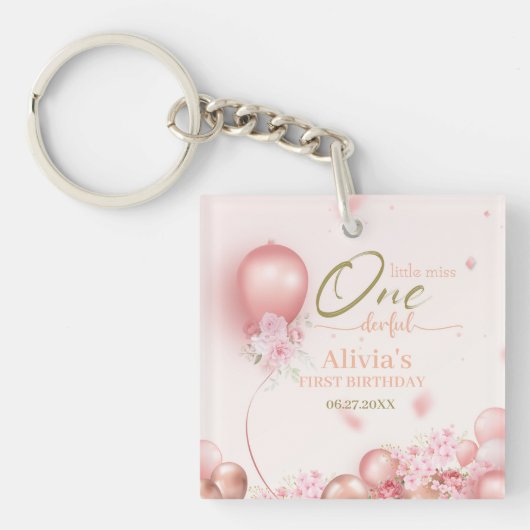 Little Miss ONEderful Pink Floral 1e verjaardag Sleutelhanger (voorkant)