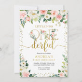 Little Miss Onederful Pink Floral Uitnodiging (Voorkant)