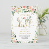 Little Miss Onederful Pink Floral Uitnodiging (Staand voorkant)