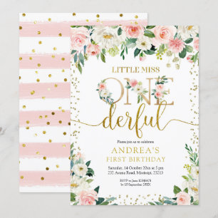 Little Miss Onederful Pink Floral Uitnodiging