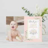 Little Miss ONEderful Pink Girl 1e verjaardag Foto Bedankkaart (Staand voorkant)