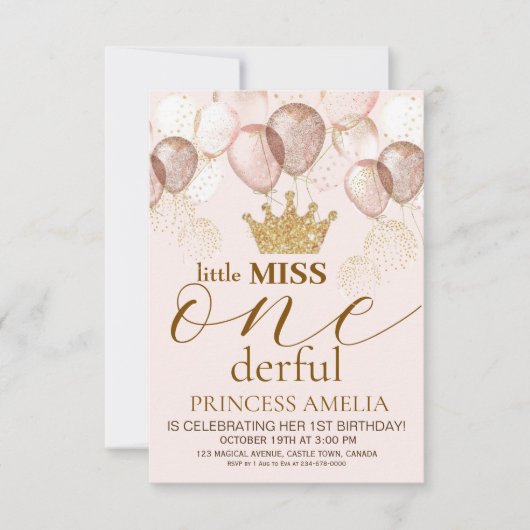 Little Miss ONEderful Pink Gold Crown 1e verjaarda Kaart (Voorkant)