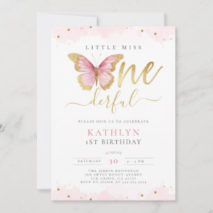 Little Miss Onederful Pink Gold Eerste Verjaardag Kaart