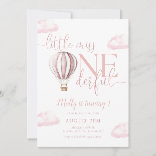 Little Miss Onederful roze ballon 1e verjaardag Kaart (Voorkant)