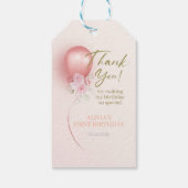 Little Miss ONEderful roze ballon bloemen verjaard Cadeaulabel (Achterkant)