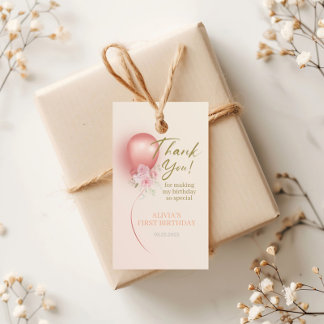 Little Miss ONEderful roze ballon bloemen verjaard Cadeaulabel