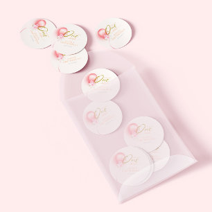 Little Miss ONEderful roze ballon bloemen verjaard Ronde Sticker