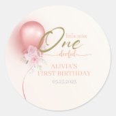 Little Miss ONEderful roze ballon bloemen verjaard Ronde Sticker (Voorkant)