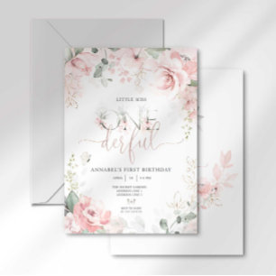 Little Miss Onederful Roze Bloem Uitnodiging