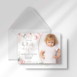 Little Miss Onederful Roze Bloem Uitnodiging