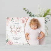 Little Miss Onederful Roze Bloemen Folie Invitatio Folie Uitnodiging (Staand Voorkant)