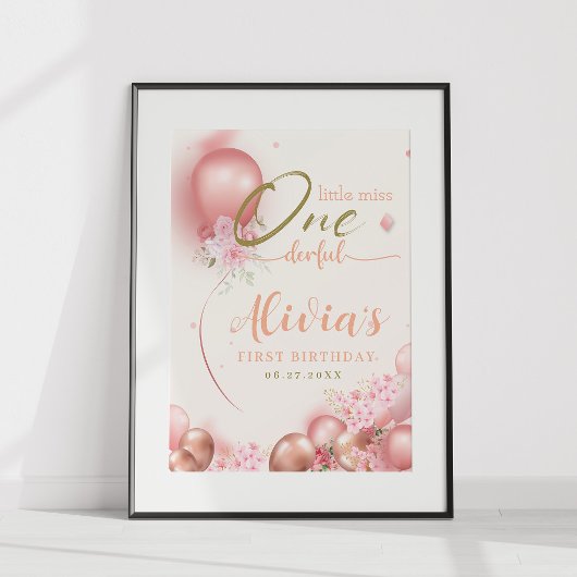 Little Miss ONEderful roze bloemenverjaardag Poste Poster