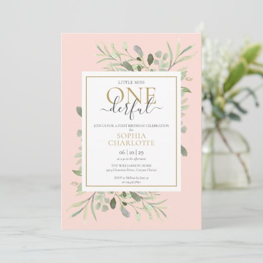 Little Miss ONEderful Roze Meisje 1e Verjaardagsfo Kaart (Staand voorkant)