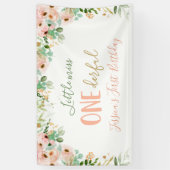 Little Miss Onederful Verjaardag Floral Pink Gold Spandoek (Verticaal)