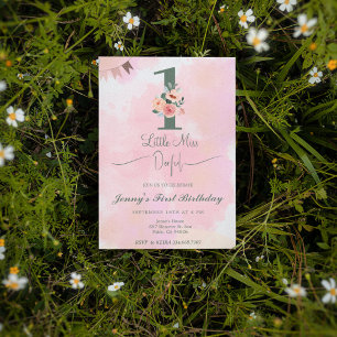 Little Miss ONEderful Waterverf Roze 1e Verjaardag Kaart