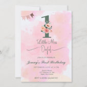 Little Miss ONEderful Waterverf Roze 1e Verjaardag Kaart (Voorkant)
