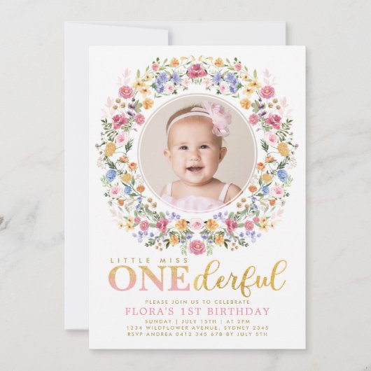 Little Miss ONEderful Wildflower Tuin Verjaardag I Kaart (Voorkant)