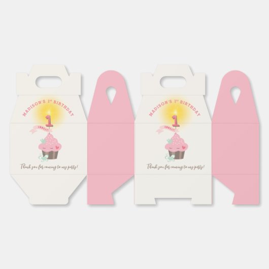 Little Miss Pink Cupcake Girl's 1e Verjaardagsfees Bedankdoosjes (Ongevouwen)