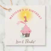 Little Miss Pink Cupcake Girl's 1e Verjaardagsfees Bedankjes Labels (Voorkant)