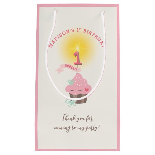 Little Miss Pink Cupcake Girl's 1e Verjaardagsfees Klein Cadeauzakje (Voorkant)