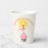 Little Miss Pink Cupcake Girl's 1e Verjaardagsfees Papieren Bekers (Voorkant)