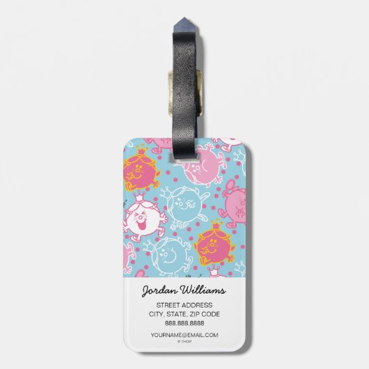 Little Miss Princess |  roze en blauw patroon Bagagelabel (Achterkant verticaal)