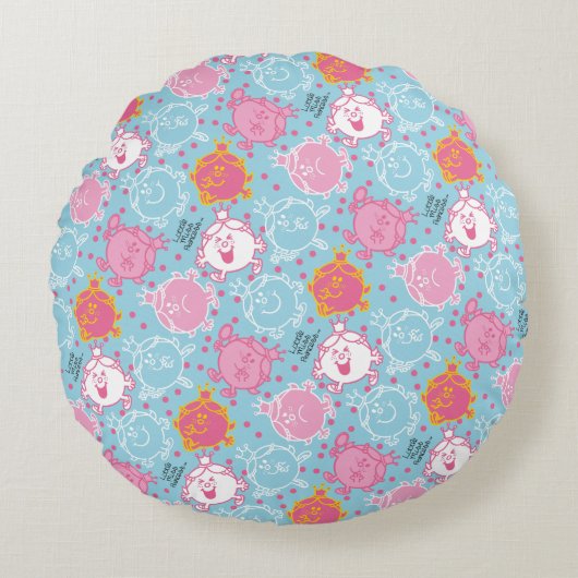 Little Miss Princess |  roze en blauw patroon Rond Kussen (Voorkant)