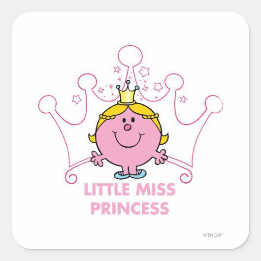Little Miss Princess | Roze vijfpuntige kroon Vierkante Sticker (Voorkant)