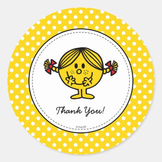 Little Miss Sunshine | Gele Verjaardag Bedankt Ronde Sticker (Voorkant)