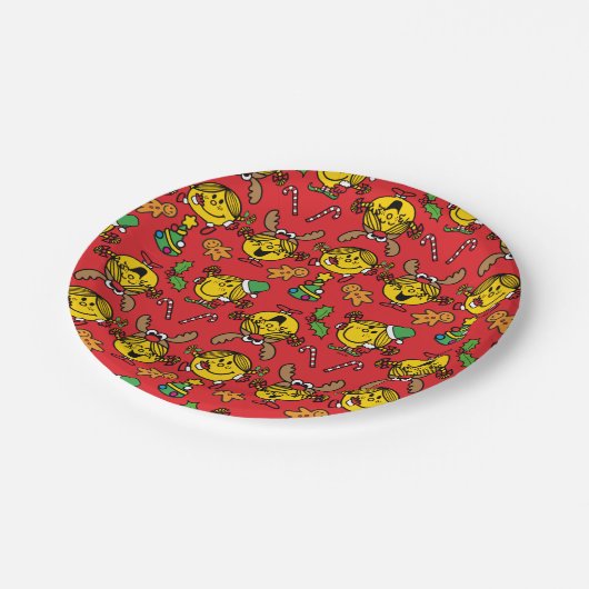 Little Miss Sunshine Red Christmas Pattern Papieren Bordje (Gekanteld)