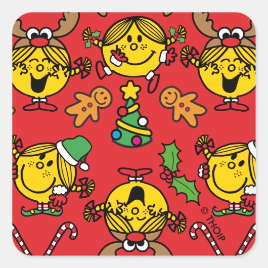 Little Miss Sunshine Red Christmas Pattern Vierkante Sticker (Voorkant)